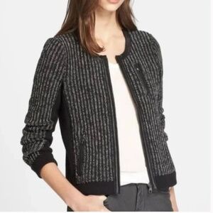 RAG & BONE Paula Knit Jacket Black Leather Trim - Size M